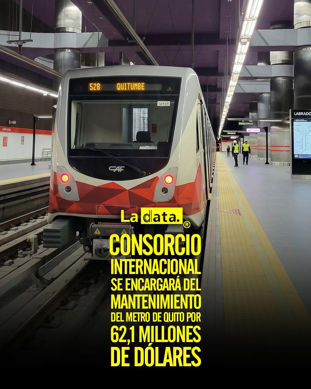 Consorcio internacional se encargará del mantenimiento del Metro de Quito por 62,1 millones de dólares.
