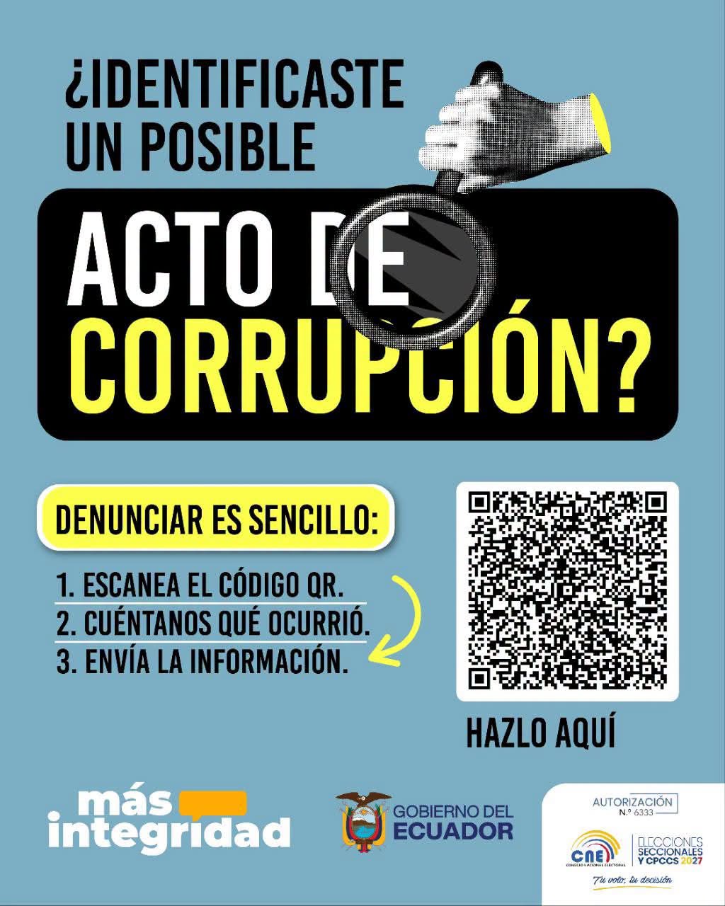 Combatir la corrupción es trabajo de todos, si conoces de algún caso. ¡Denúncialo!